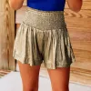 Shorts Women Smocked High Waist Glitter Metallic Flowy Hot Shorts Dance Baggy Shorts