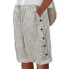 Dames shorts Side Pocket Striped Print knielengte met knopdetail Elastische taille voor vrouwen Dragen Lady Short Pants