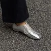 Buty swobodne 2024 Spring Kobiety niski pięty kwadratowe palce podstawowe Wygodne miękkie, oryginalne skórzane srebrzyste kobieta zwięzły