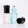 Bouteilles de rangement 3 ml Rouleau en verre épais octogonal sur l'huile essentielle bouteille de parfum vide avec couvercle noir F404