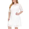 Casual Dresses Women Plus Size Dress O-Neck 3/4 Sleeve Hollow spetsstitching Elegant Party Summer Streetwear Vestido Feminino