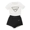 Women Tracksuits Designer two Piece Set letter print Bare navel sexy Short Sleeve T-shirt shorts Casual Sports Suit round Neck Outfits Solid Jogging Suit