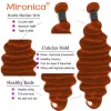 Raktare mironica lös djup våg ingefära orange mänskligt hår 3/4 buntar med 4x4 13x4 stängning mänsklig hårväv remy mänskliga hårförlängningar