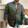 Herrklänningskjortor Mens Floral Printing 3D Shirt Summer Long Sleeve Man Fjäril