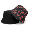 Breda Brim Hats Bucket 2024 Retro Tryckt fiskehatt Summer Fisherman Reversible Watermelon Womens Street Hip Hop Q240427