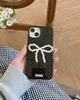 Cell Phone Cases Ins Sweet Black White Wave Point Stereoscopic Pearl Bowknot Cover Case For iPhone 15 14 13 12 11 Pro Max Phone Case J240426