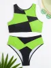 Set Sports Bikinis 2023 Femmes High Waist Swimsuit Solid High Neckwear Bathers Feme Bath Bathing Buthing Fulgming Summer Beachwear