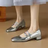 Lässige Schuhe Fedonas Gold Silber Frauen Pumpen High Heels Schnallen echte Lederfrau Square Zehen Party Hochzeit