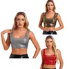 Frauen Tanks Frauen Metallic Shiny Crop Top ärmellose Doppelgurte Schlanke Fit Tank Weste Halloween Party Clubwear Summer Night Club Y2K