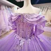 LILAC QUINCEANERAドレスボールガウンスウィートガールズアップリケレースビーズTULL VESTIDOS DE XV ANOS BEADSバースデーパーティードレス