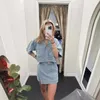 2024 Summer Women Blue Denim Skirt traje de 2 piezas Floja Set de manga corta con camisa de bolsillo y calle femenina irregular 240426