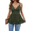 Femmes Blouses Shirts Summer V-Neck Babydoll T-shirt Peplum Tops Spaghetti Strap sans manches