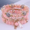 Strands Diezi coreano Trendy Multicolor Green Crystal Beads Bracelets Mulheres Girlas Elastic Tassel Wrap Pulseira feminina