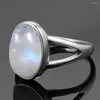 Cluster Rings Vintage Hollow Out 10x14MM Big Natural Rainbow Moonstone S925 Sterling Silver Ring For Women Anniversary Gifts