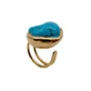 Anéis turquesas azuis grandes anel de pedra de ouro 240416