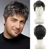 Sentetik peruklar erkekler kısa düz peruk siyahı saç yünü için uygun siyah gerçekçi doğal başlıklar günlük toplantılar q240427