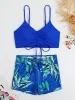 Set Tropical Print Shinkstring Bikini 2023 Женщины с высокой талией купальник галстук передние шорты купальные купальные купальники лето