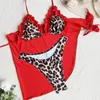 Dames badmode bikini set sexy luipaard print halter 3 -delige vrouwen gegolfde trim driehoek zwempak met dekmantel badpak strandkleding