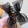 Haarclips HEBELRIETSEN Big Water Diamond Chiffon Claw Clip Haar Bow Zwart stof Ribbon Flower Rose vrouwelijke accessoires