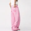 IEFB Trendy coreano maschio rosa set di colori rosa set di colori a colori solido cappotto gamba larga jeans dritti maschi casual due pezzi 9a8557 240415