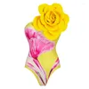 Kvinnors badkläder 2024 3D Flower Printed One Piece Swimsuit Set Vacation Bikini Women Beachwear Bathing Suit Bodysuit Monokini