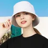 Wide Brim Hats Bucket Summer unisex bucket cap cotton folding womens outdoor sun protection solid color fishing beach Q240427