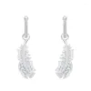 Boucles d'oreilles S925 Plumes en argent pour femmes Brilliant Cubic Zirconia Femme Déclaration de fête Strates d'oreille Bijoux Romantic Gift