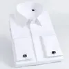 Men's Dress Shirts French Cuff Shirt Slim Fit Covered Button Cotton Male Party Wedding Tuxedo High Quality With Cufflinks