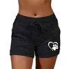 Active Shorts Summer Women Shorts Casual Yoga Pants Bottom Quick-drying Short Sports Pant High Waist Drawstring Heart Cat Paw Printed Trousers d240426