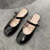 Casual Shoes Buckle For Women Round Toes Ladies' Low Heels Sewing Lines Mary Janes Front Strap Zapatos Patent Leather Chassure Femme