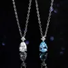 Topaz Natural Blue Mossan Diamond ketting hanger vrouwelijke sterling sier one geometrische waterdruppel sleutelbeen ketting live uitzending