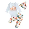 Clothing Sets Baby Boys Girls My 1st Thanksgiving Outfits Turkey Cartoon Pattern Romper Bodysuit Pants Hat 3Pcs Fall Clothes Set