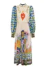 Basic Casual Dresses Designer Dress Modable en gepersonaliseerde graffiti -lantaarn mouwen lange macaron -jurk voor vrouwen