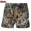 Shorts masculinos verão nova camuflagem 3D Os shorts masculinos impressos são divertidos da moda Casual Casual Cenas naturais de praia Troncos de natação Q240427