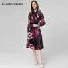 Рабочие платья Maryimei Fashion Women's Vintage Scarf воротник с длинными рукавами однобортная рубашка топ Midi Half Юбка с двумя частями