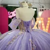 Блестящее сиреньское платье с мячом Quinceanera платье Applique Bobe Beaks Tull 2024 Священная вечеринка по случаю дня рождения сладкое 16 vestidos de 15 Anos