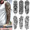 13v4 Tattoo Transfer wasserdichte temporäre große Armhülle Tattoo Löwen Kron König Rose Tatoo Aufkleber Wild Wolf Tiger Männer Voller Schädel Totem Fake Tatto 240426