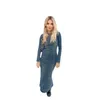 Casual Dresses Slit Female Dress Splice Denim O-neck Long Sleeve Summer Elegant Zip Jean Midi Robe Maxi