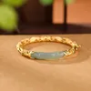 Beaded New Fashion Gold Plated Hetian Jade Composite Bracelet Bamboo Womens Jewelry Gifts