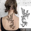W6ar Tattoo Transfer Waterdichte tijdelijke Tattoo Sticker Fire Phoenix Bird Dragon Animal Black Geometric Festival Body Art Arm Fake Tattoos Men Women 240426
