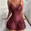 Womens Sleepwear One Piece Close Fitting Clothes Transparent Lace Y V-Neck Backless Crotch Open Lingerie Mini Short Drop Delivery Appa Otocz