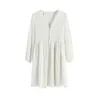 Zwangerschapsjurken 2024 Spring zwangere dames kleding losse lantaarn mouwen v-neck witte katoenen jurk modefeest Q240427