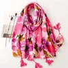 Shawls 2023 Luxury Brand Ink Painting Floral Tassel Viscose Shawl Scarf Lady High Quality Pashmina Hijab and Wraps Foulard Muslim Sjaal d240426