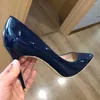 Dress Shoes Women Navy Blue Patent Pumps Low Cut Pointy Toe Stilettos Elegant Ladies Formal Slip On High Heels Fashion