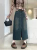 Ретро джинсовая юбка женская мода простая щель Slit Design Средняя длина юбка 2024 Универсальная тонкая женская юбка 240426