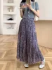 Jupes Femmes Purple Flower Elastic haute taille A-line pliage longue jupe Spring Summer Beach Fashion polyvalente Bohemian tendance polyvalente