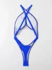 Set Sexy Solid Blue One Piece Swimsuit 2023 Women Halter Cross Cut Out Thong Swimwear Bathing Suit Backless Micro Push Up Bikini