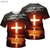 Männer T-Shirts Gott segne Retro Jesus Christus Herren T-Shirt 3D Printed Herren übergroße Camisetta Kurzarm Topxw