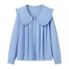 Blouses pour femmes Gypsylady Français Chic Elegant Shirt Blouse Blanc Blue Blue en dentelle rose coton Printemps Summer Soule longue Femme Femme Femmes Tops