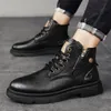 Mens Biker Boot Winter Outdoor Motorcycle Retro Style Leather Boots Man High Top Casual Shoes Trendy Allmatch Wearresistant88 240419